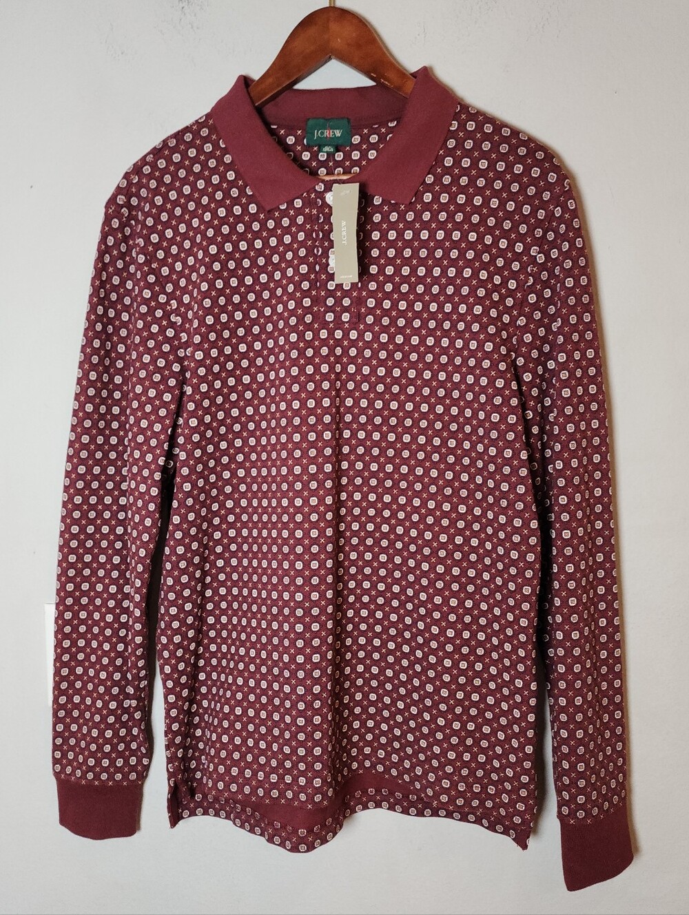 NWT J. Crew OARSMAN 100% Cotton Long-sleeve Classic Piqué Polo Shirt Maroon M
